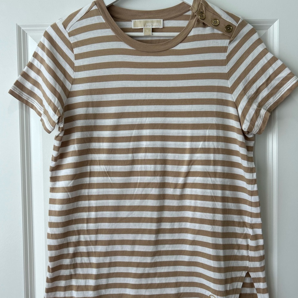 Michael Kors Tan and White Striped Top